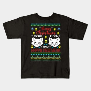 Merry Christmas Ugly Meow  Cat Kids T-Shirt